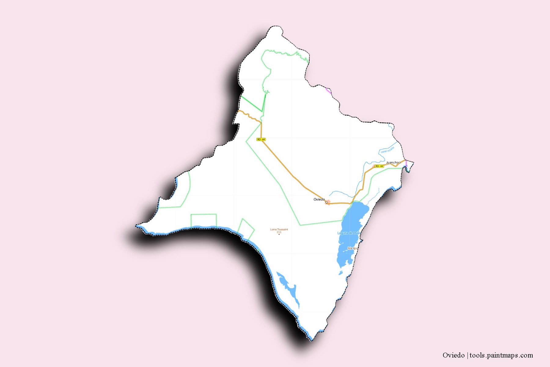 Mapa de barrios y pueblos de Oviedo con efecto de sombra 3D