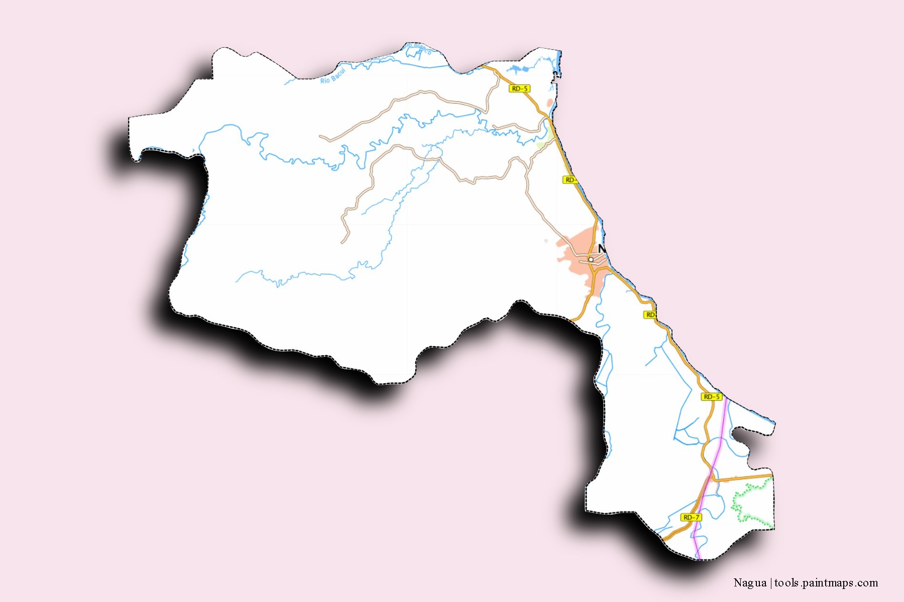 Mapa de barrios y pueblos de Nagua con efecto de sombra 3D