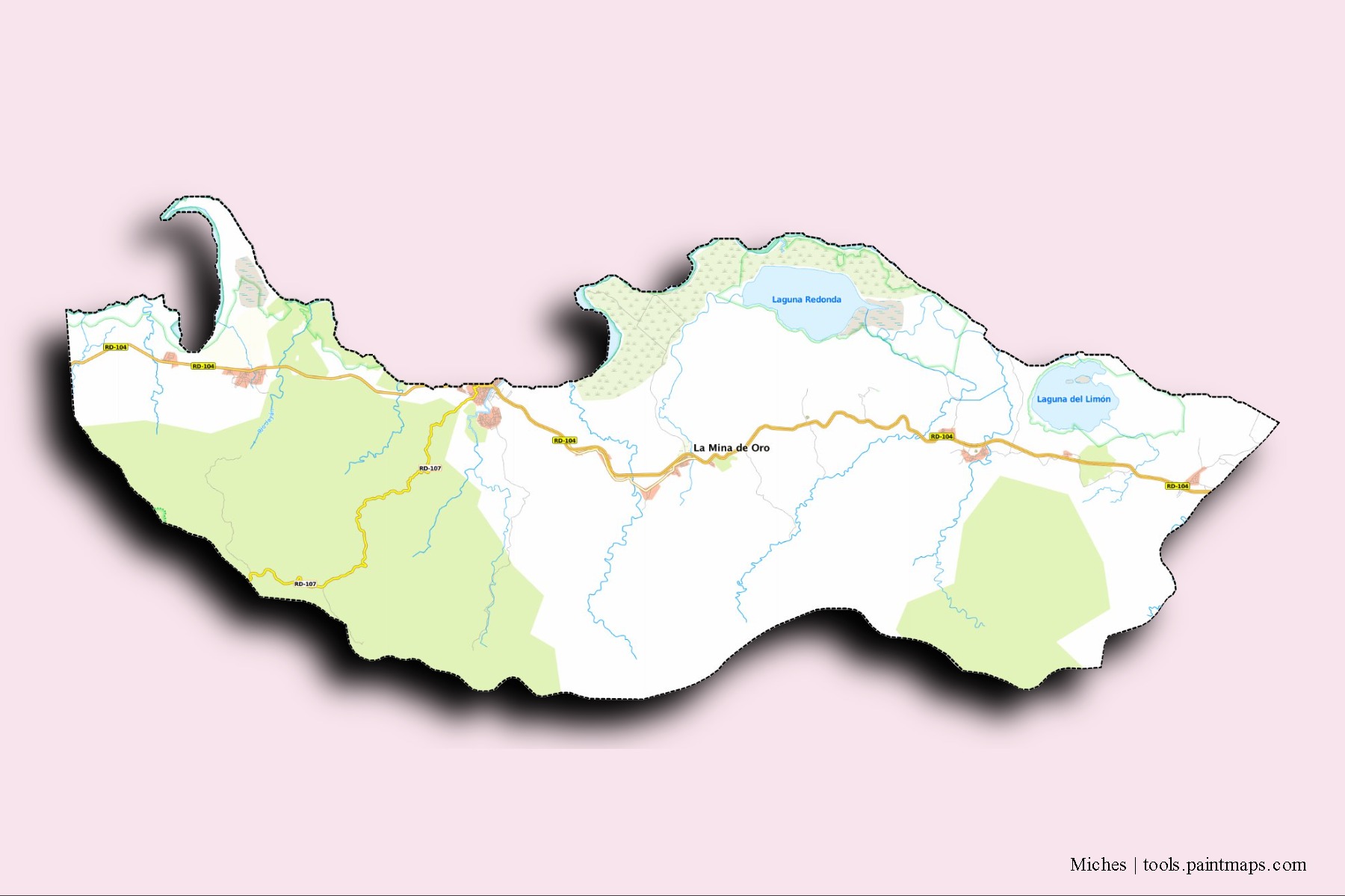 Miches neighborhoods and villages map with 3D shadow effect