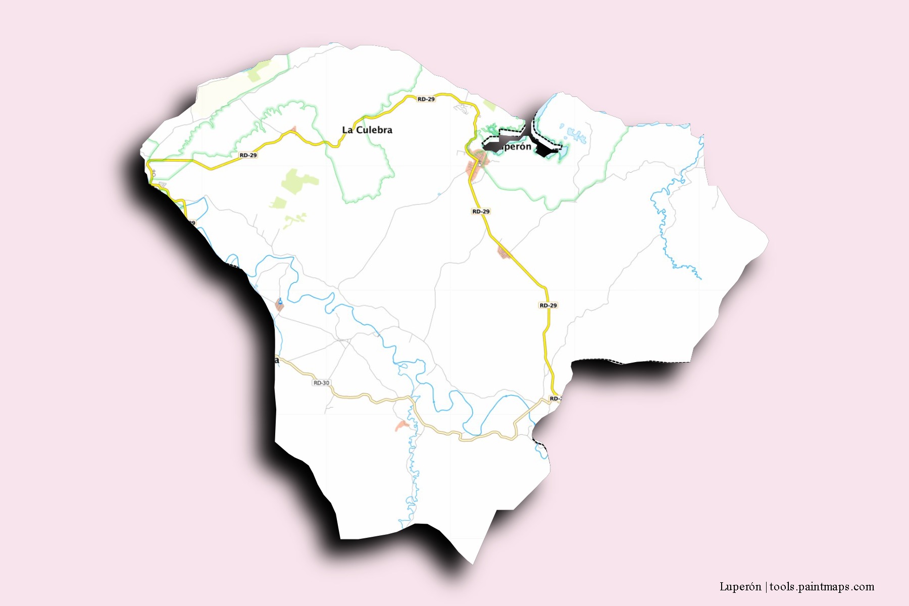 Mapa de barrios y pueblos de Luperón con efecto de sombra 3D