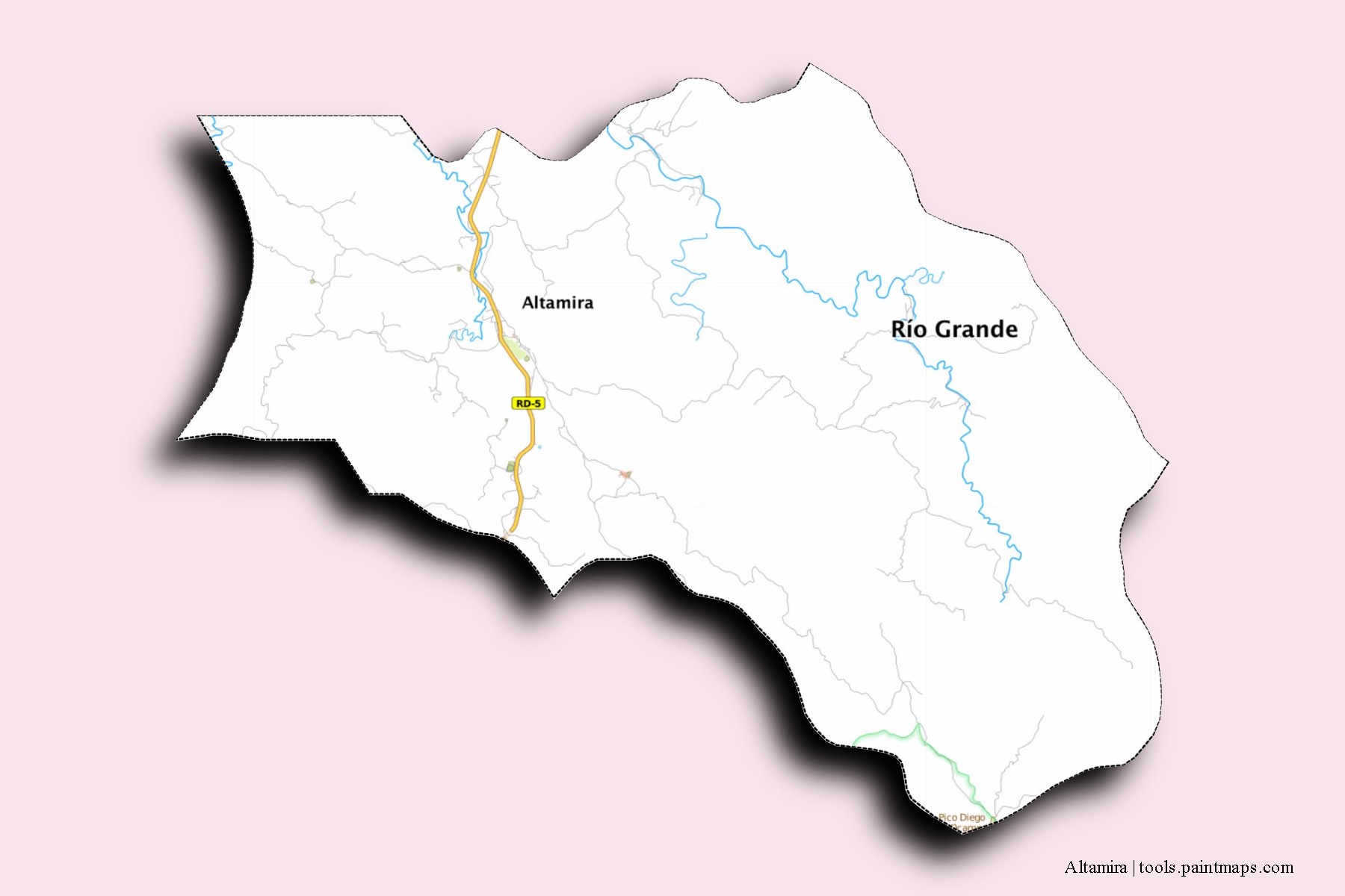 Mapa de barrios y pueblos de Altamira con efecto de sombra 3D