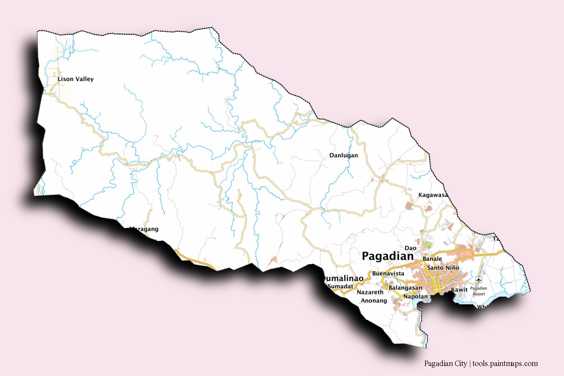 3D gölge efektli Pagadian mahalleleri ve köyleri haritası