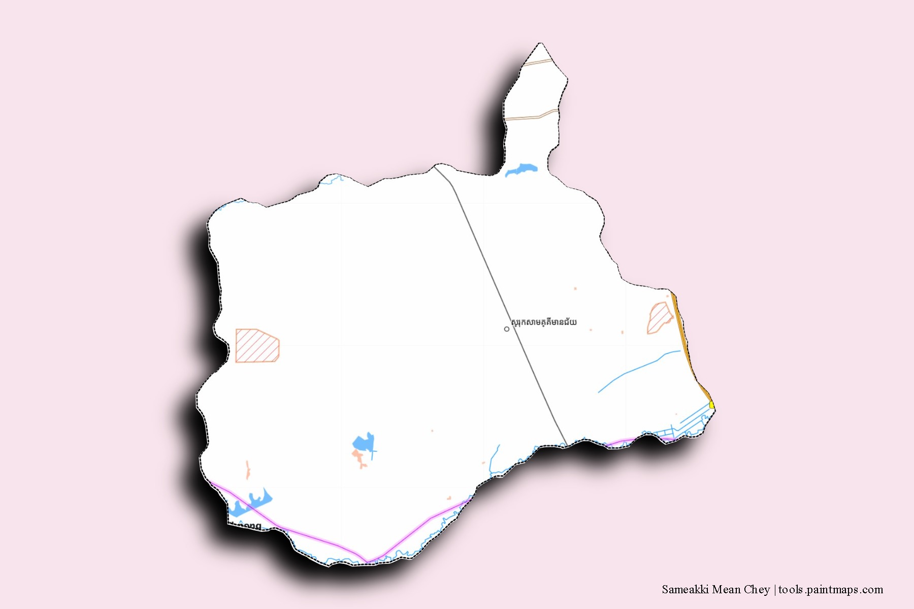 Mapa de barrios y pueblos de Sameakki Mean Chey con efecto de sombra 3D