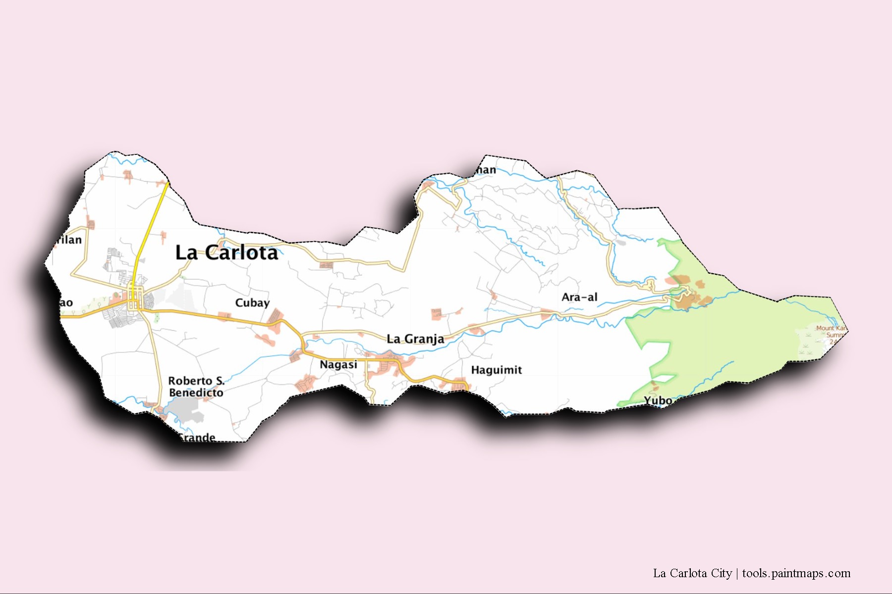 La Carlota City neighborhoods and villages map with 3D shadow effect