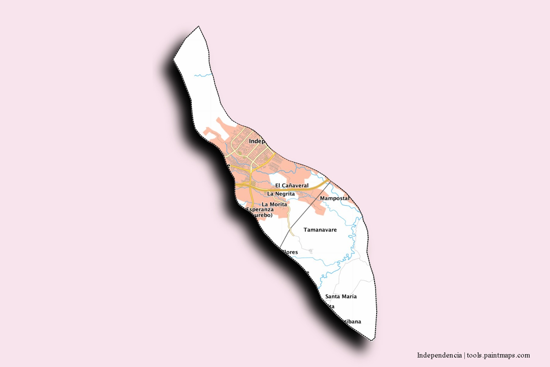 3D gölge efektli Independencia mahalleleri ve köyleri haritası