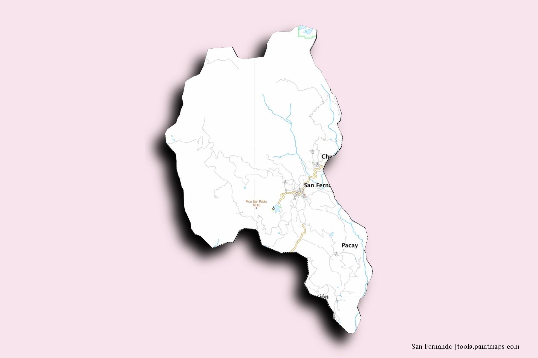 Mapa de barrios y pueblos de San Fernando con efecto de sombra 3D