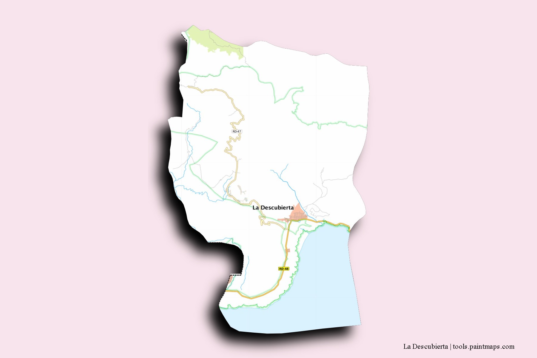 Mapa de barrios y pueblos de La Descubierta con efecto de sombra 3D