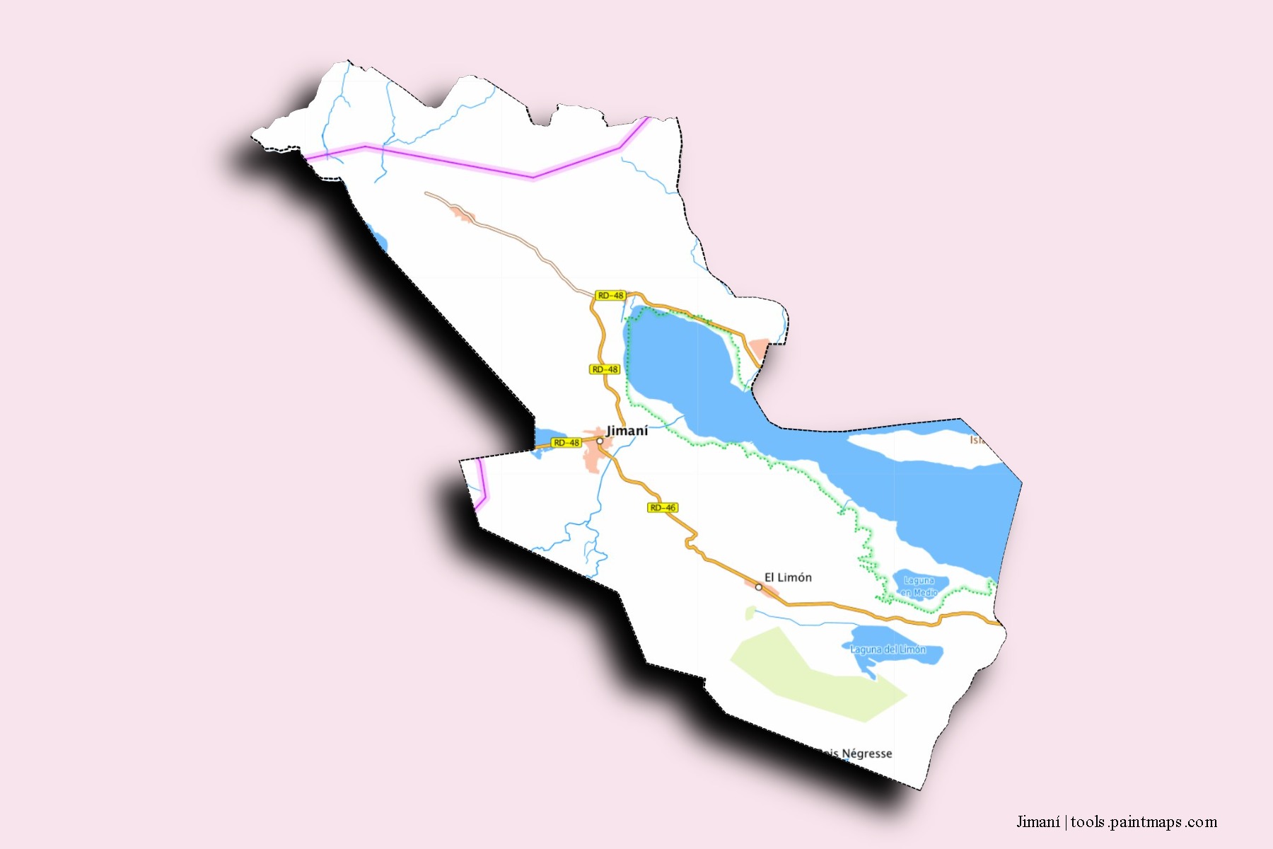 Mapa de barrios y pueblos de Jimaní con efecto de sombra 3D