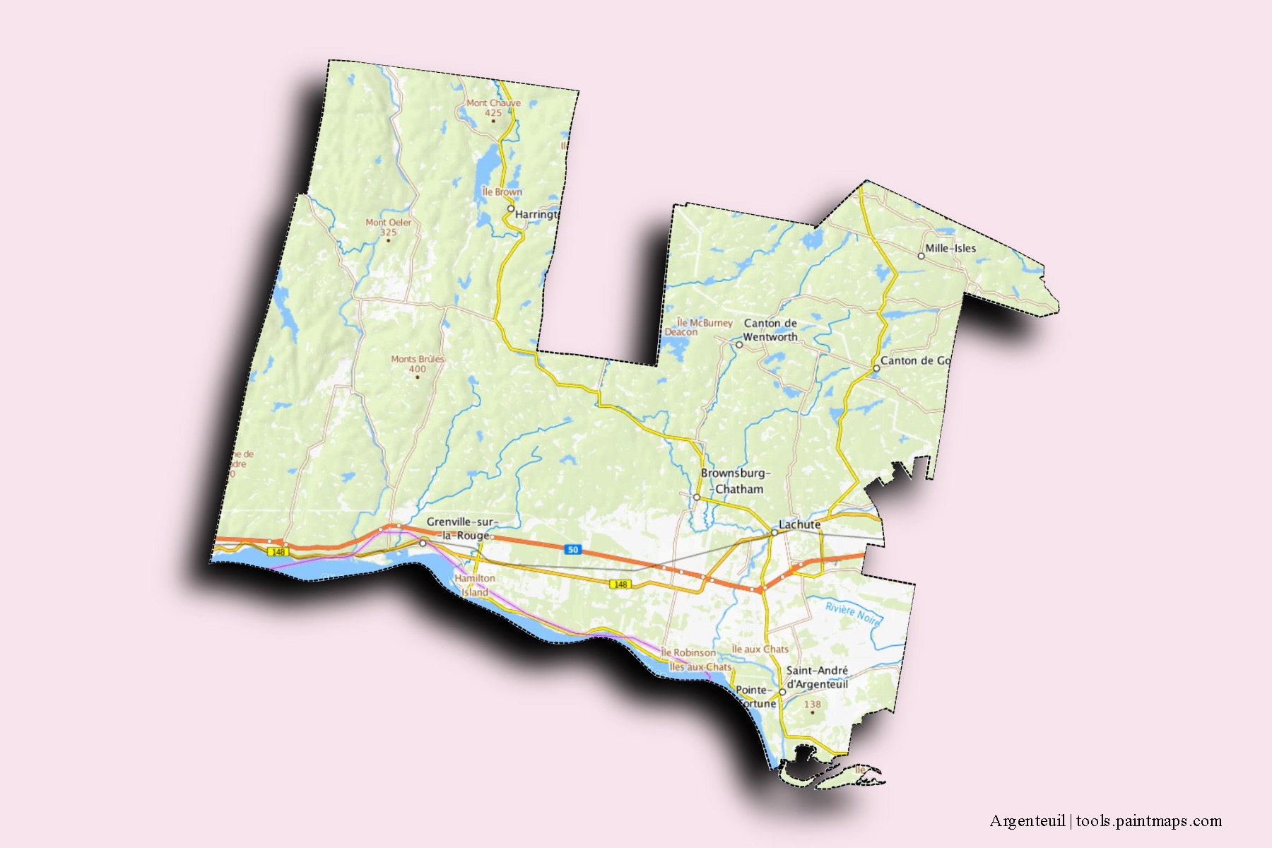 Mapa de barrios y pueblos de Argenteuil con efecto de sombra 3D