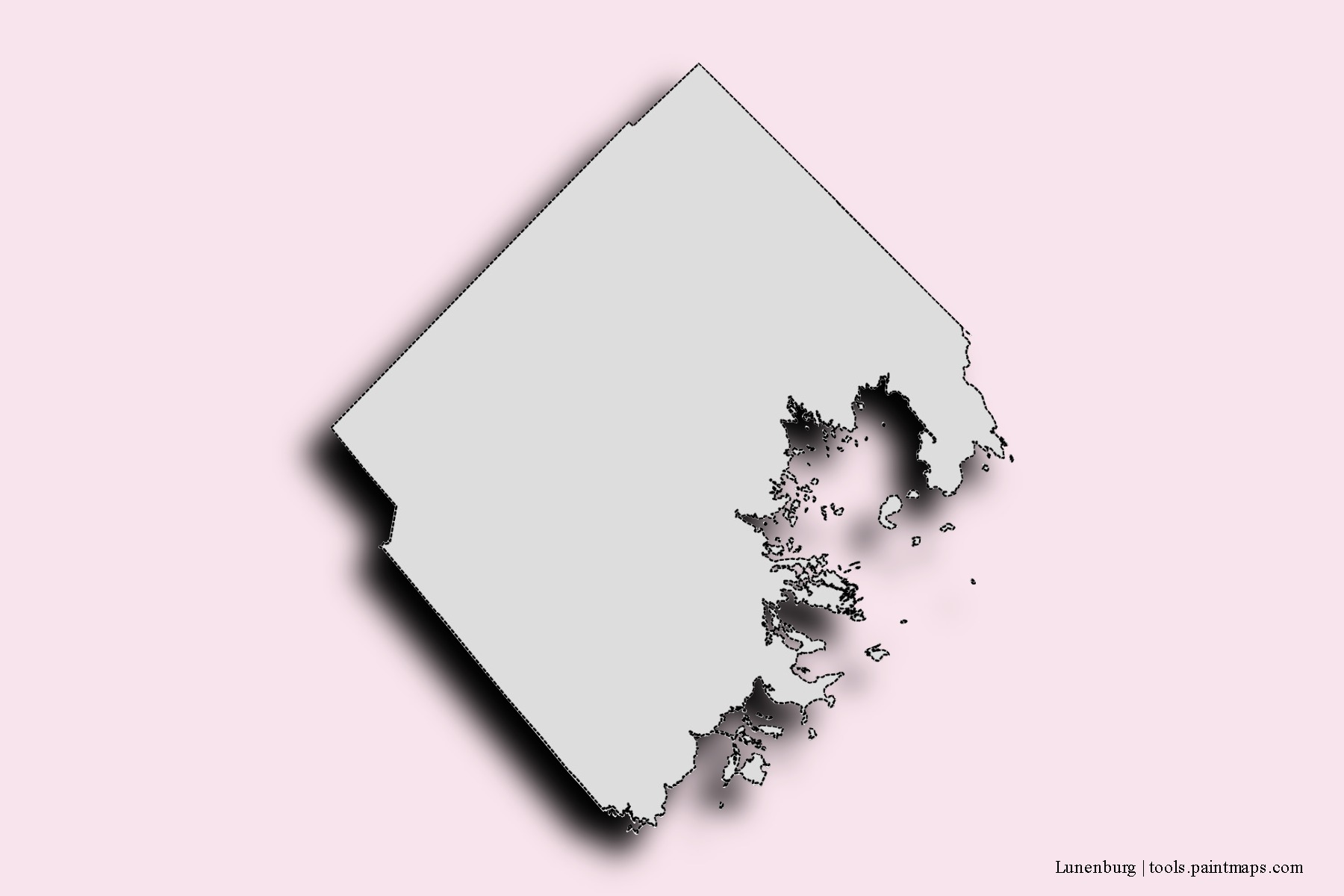 Mapa de barrios y pueblos de Lunenburg con efecto de sombra 3D