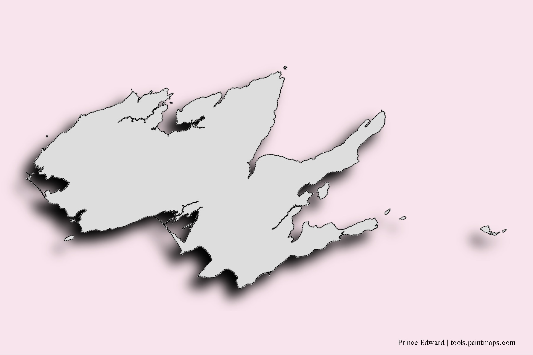 Mapa de barrios y pueblos de Prince Edward con efecto de sombra 3D