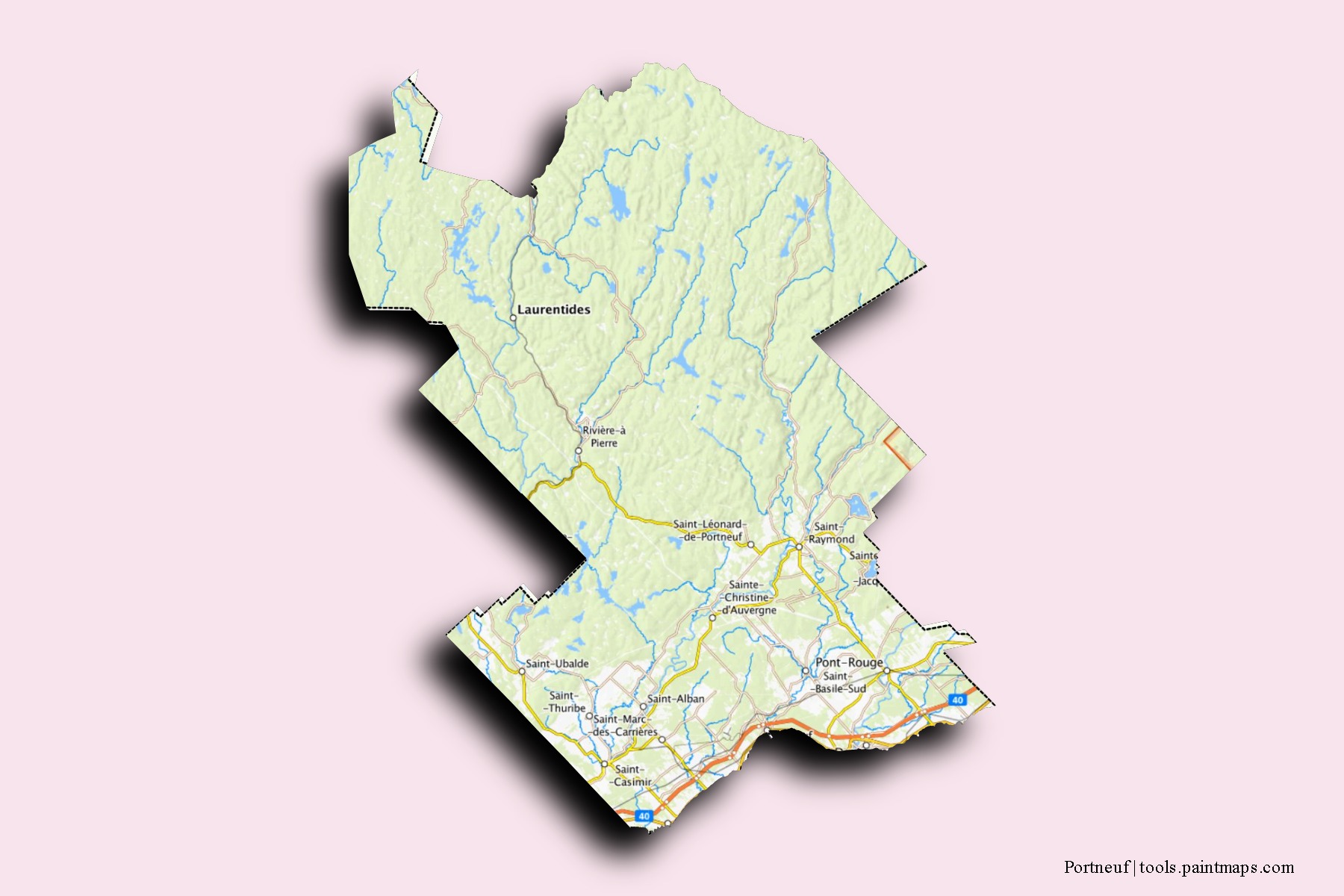 Portneuf neighborhoods and villages map with 3D shadow effect