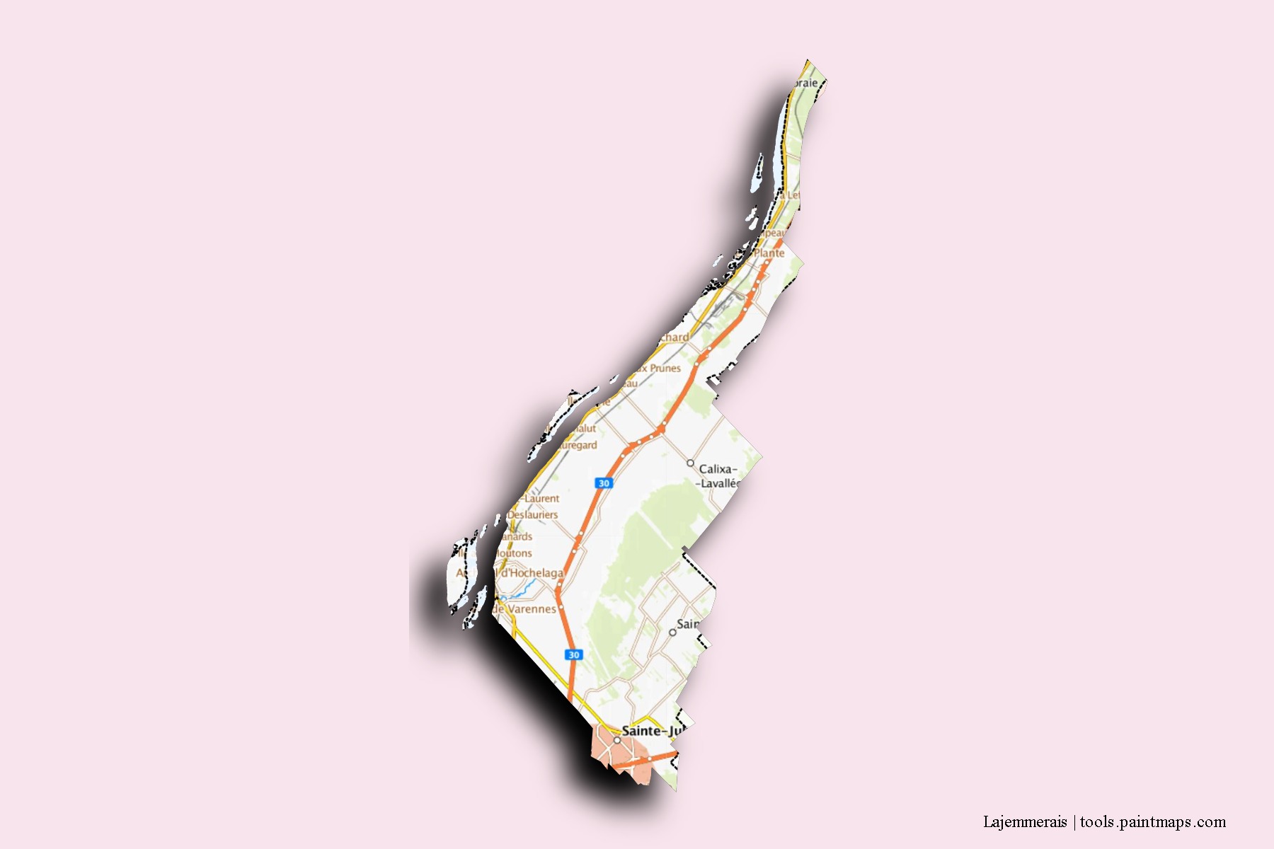 Mapa de barrios y pueblos de Lajemmerais con efecto de sombra 3D