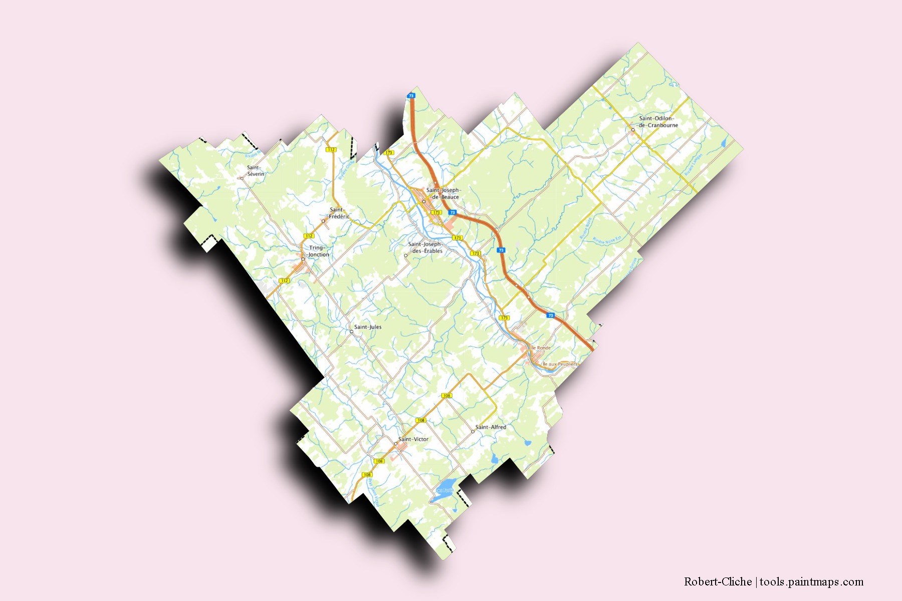 Mapa de barrios y pueblos de Robert-Cliche con efecto de sombra 3D