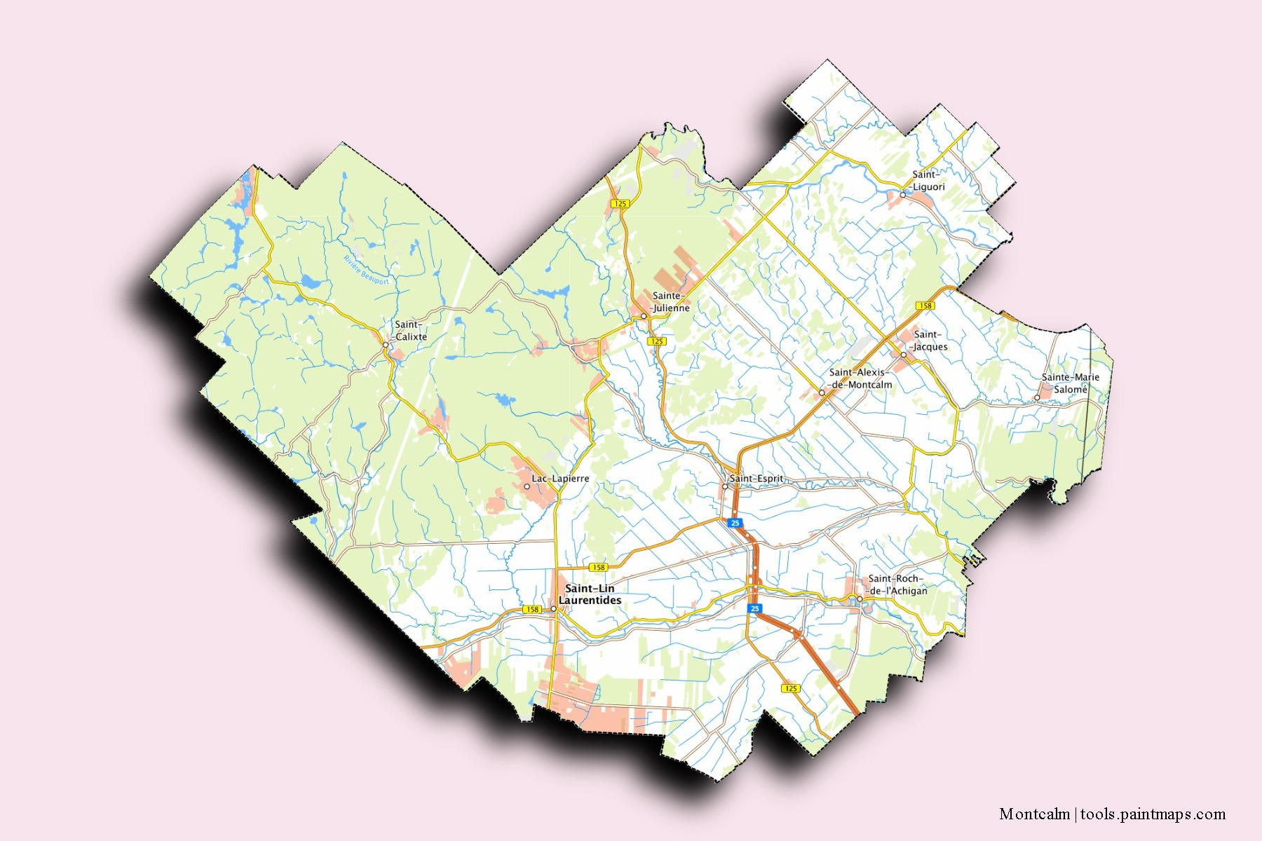 Montcalm neighborhoods and villages map with 3D shadow effect