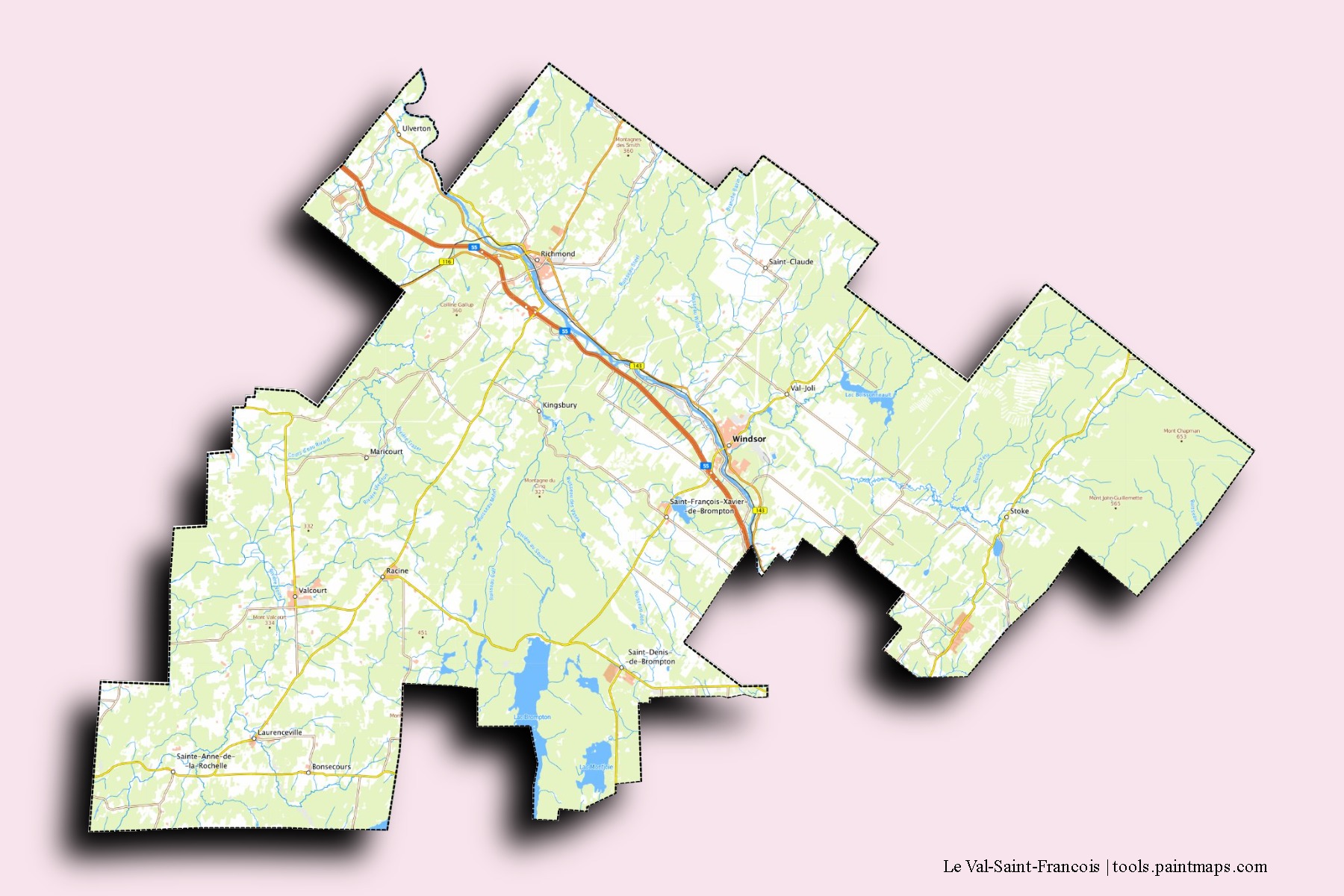 Mapa de barrios y pueblos de Le Val-Saint-Francois con efecto de sombra 3D