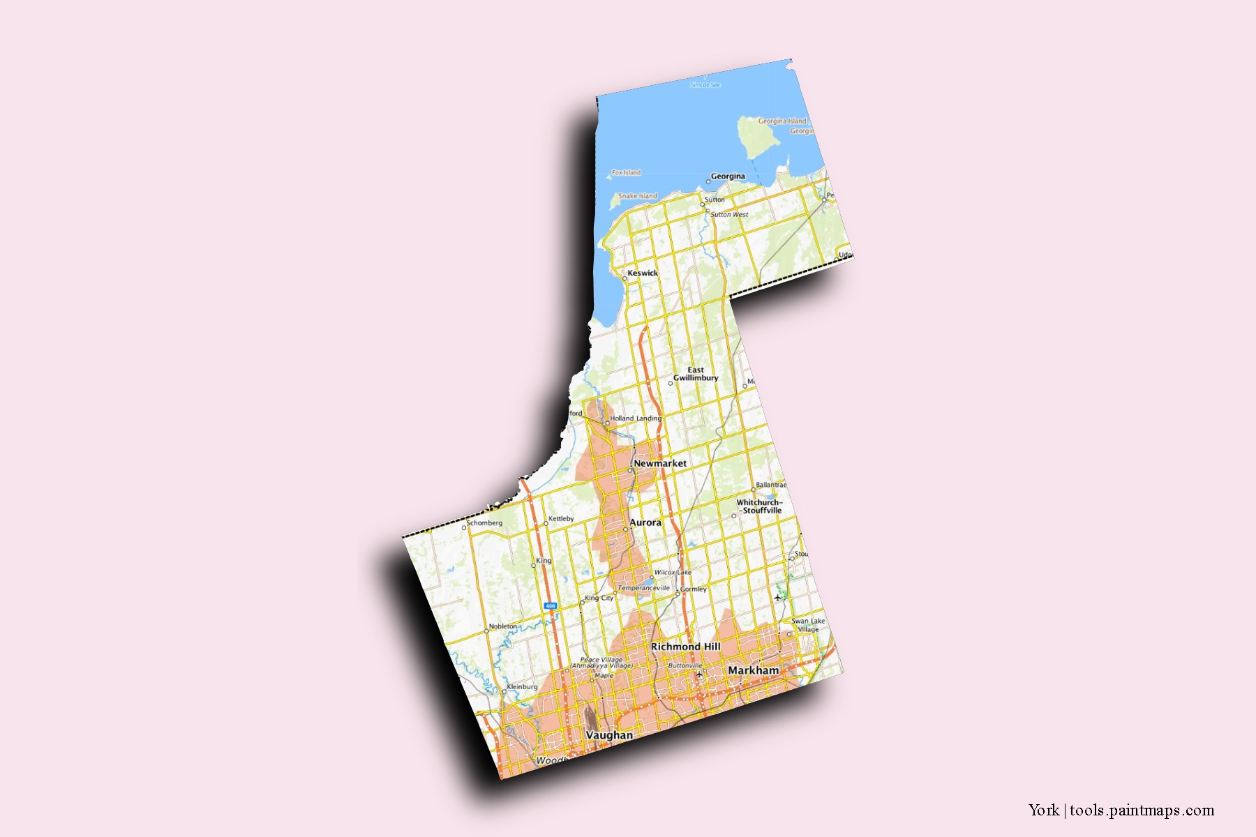 York neighborhoods and villages map with 3D shadow effect