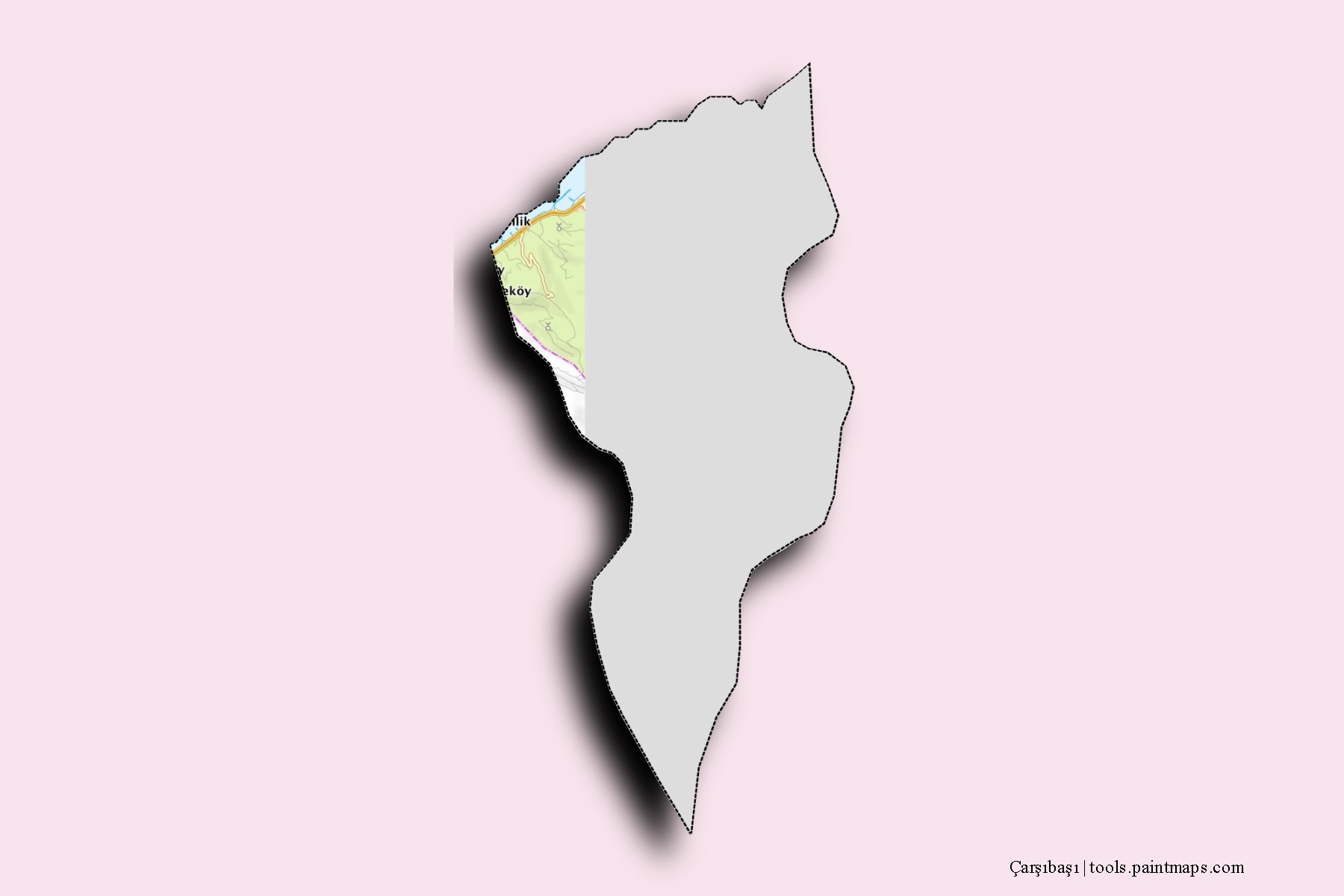 Mapa de barrios y pueblos de Çarşıbaşı con efecto de sombra 3D