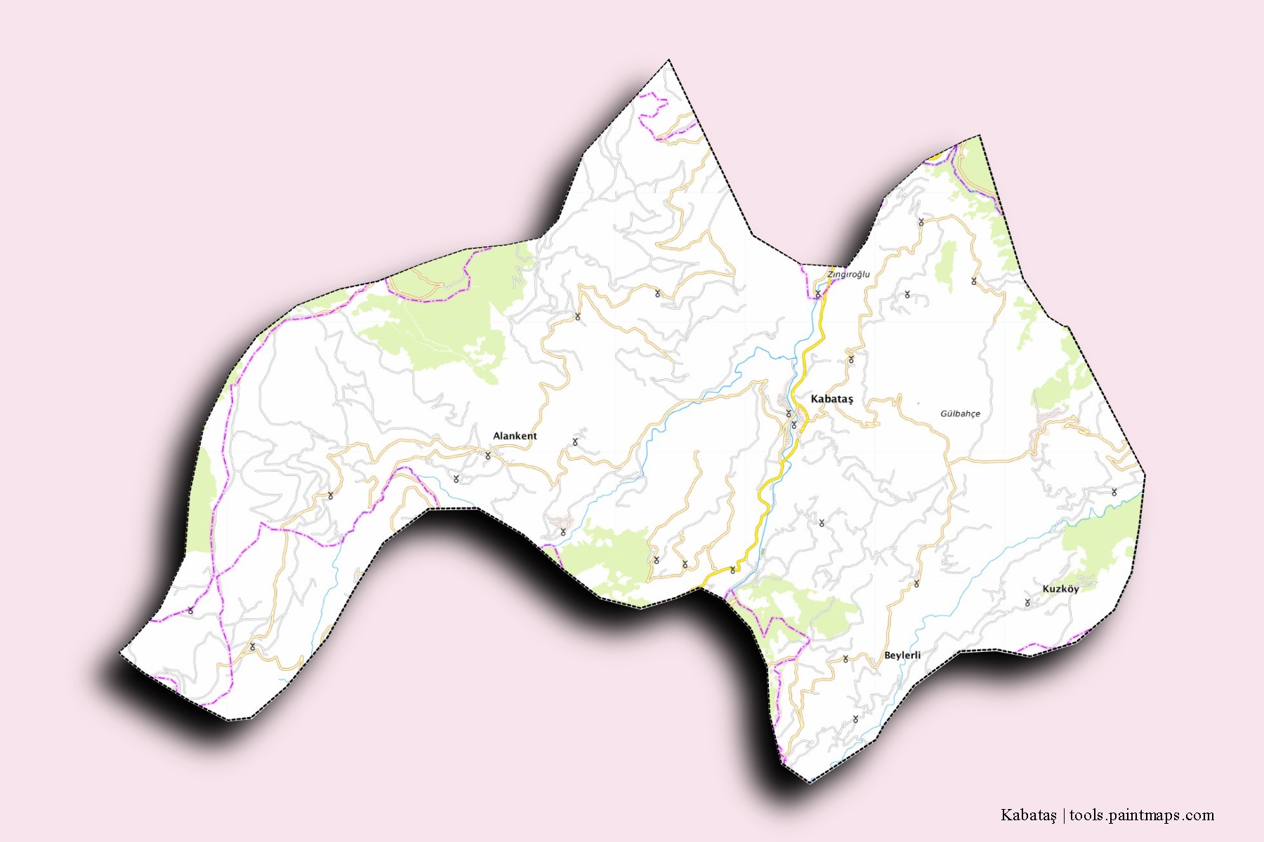 3D gölge efektli Kabataş mahalleleri ve köyleri haritası