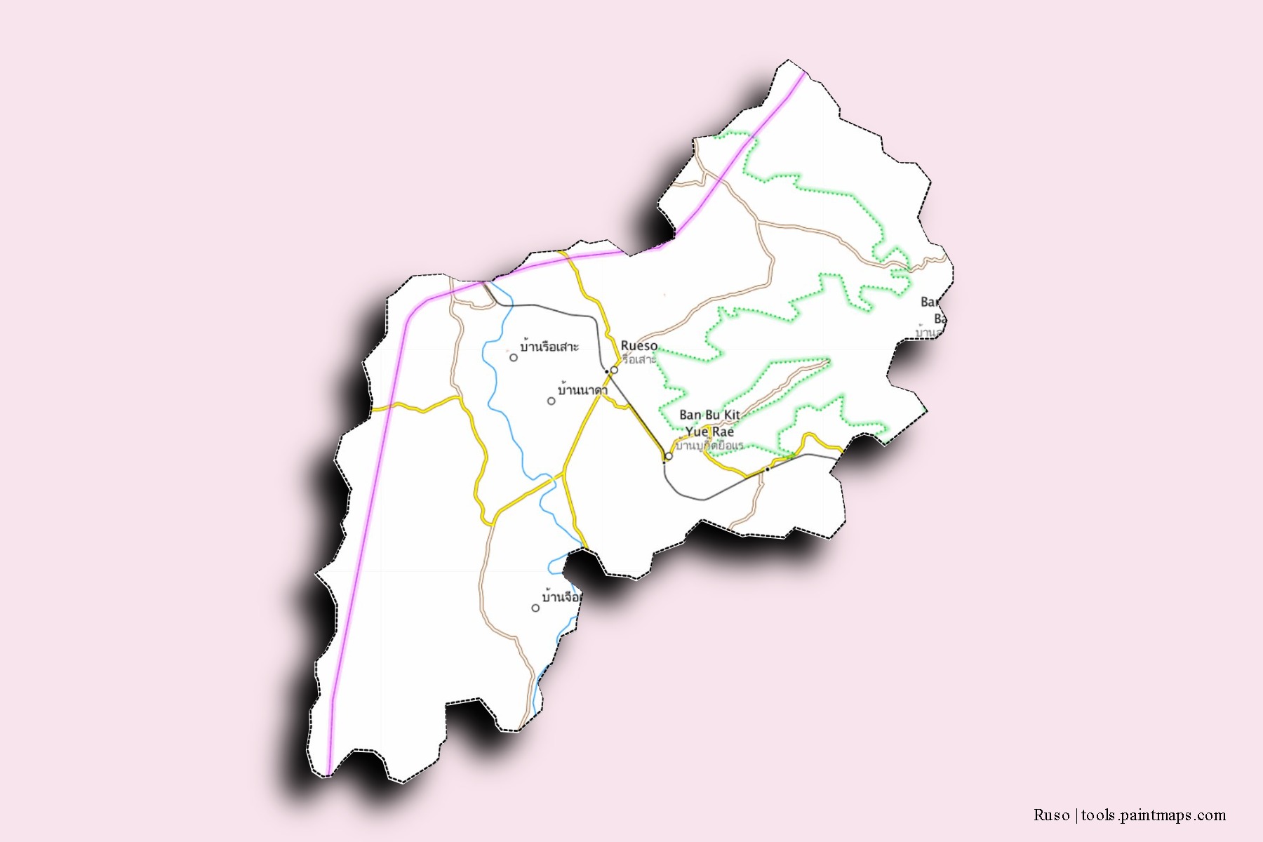 Mapa de barrios y pueblos de Ruso con efecto de sombra 3D