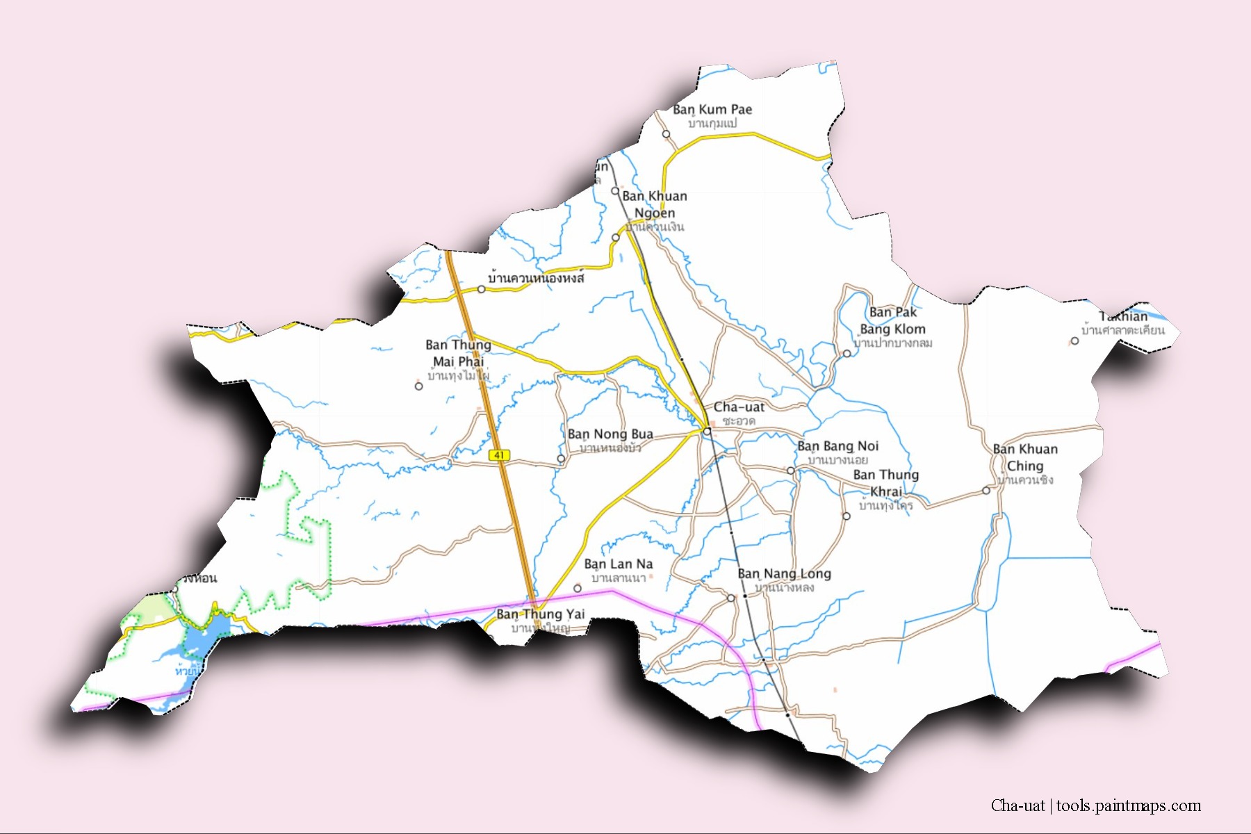 Cha-uat neighborhoods and villages map with 3D shadow effect