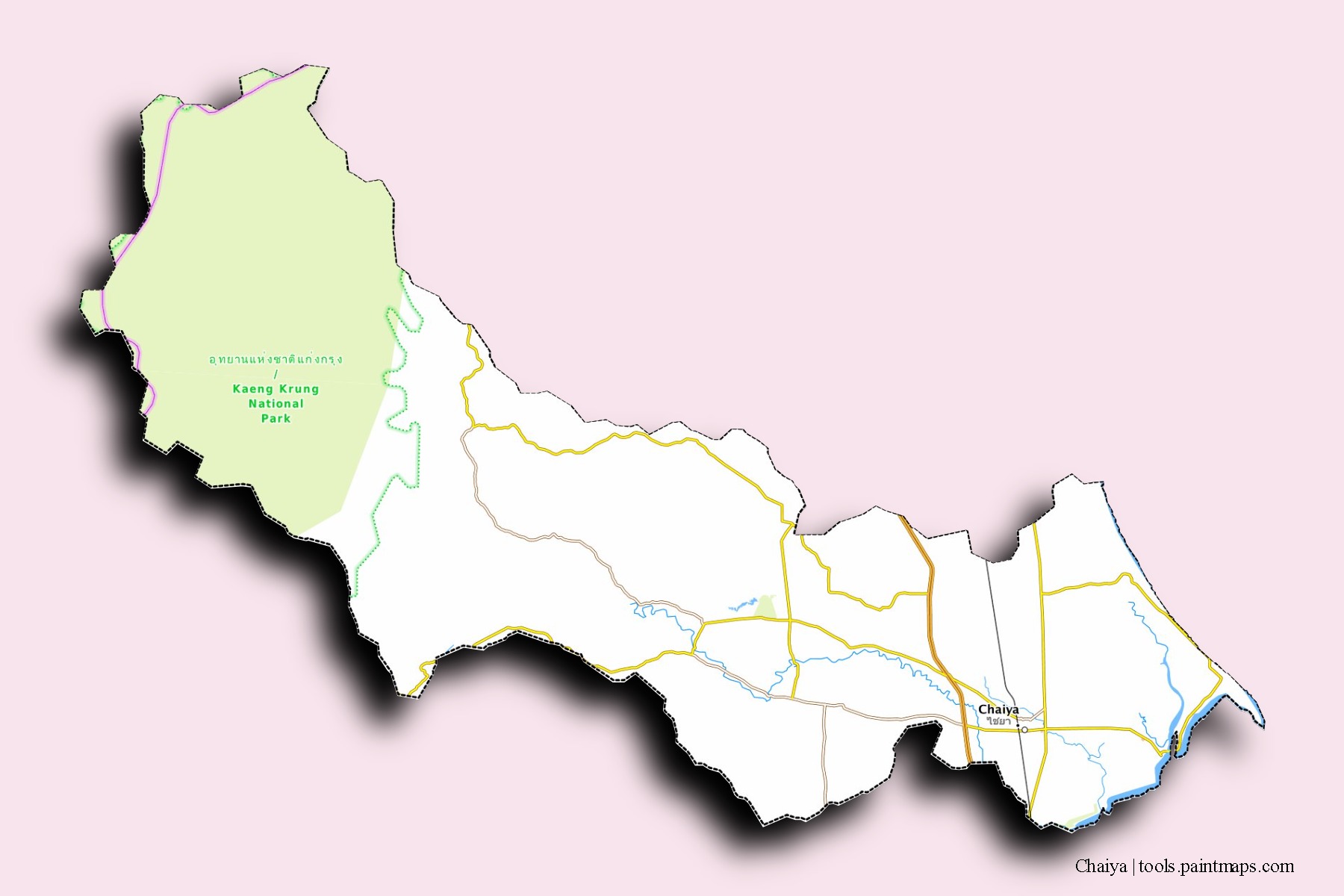 Mapa de barrios y pueblos de Chaiya con efecto de sombra 3D