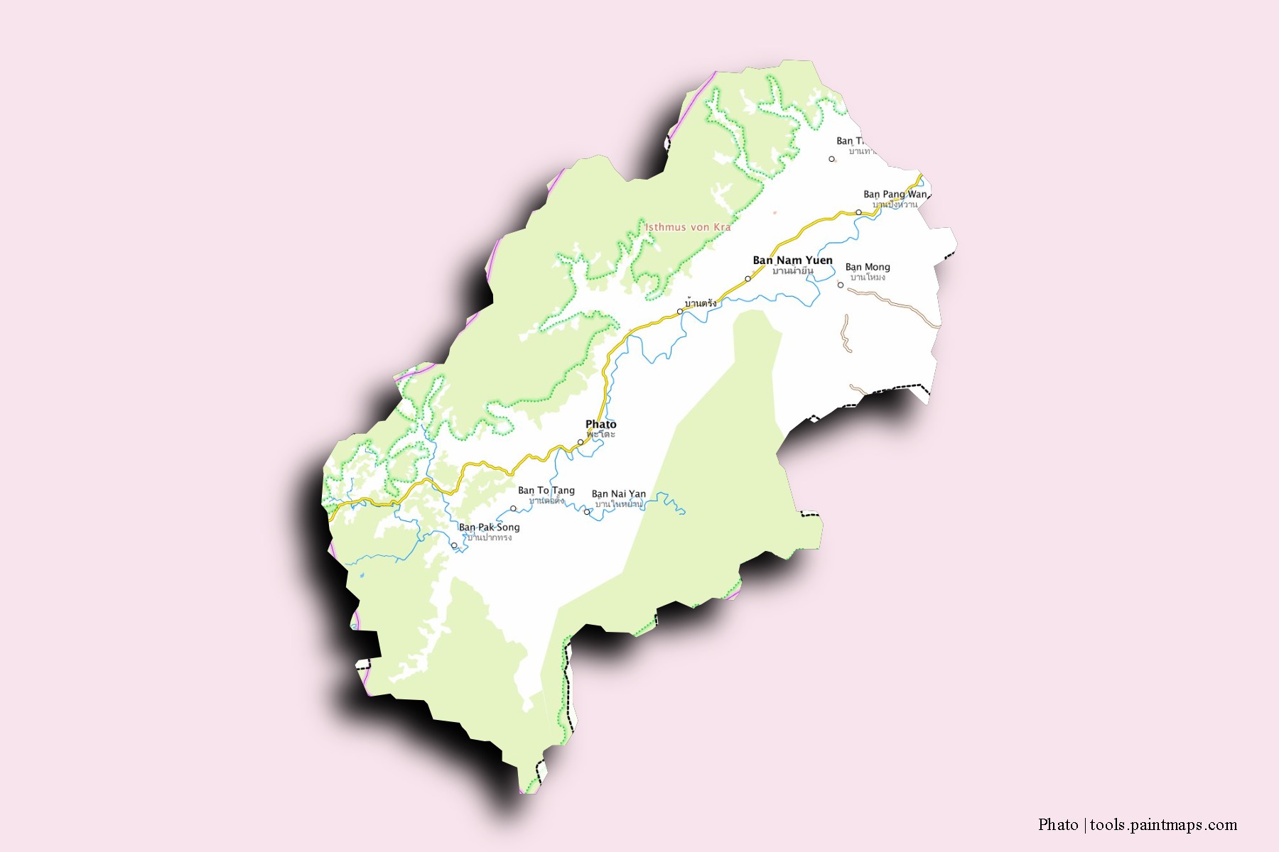 Mapa de barrios y pueblos de Phato con efecto de sombra 3D