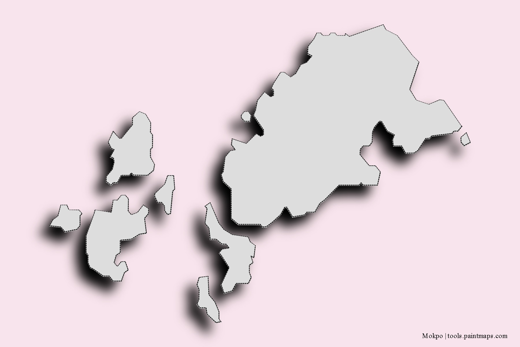 Mapa de barrios y pueblos de Mokpo con efecto de sombra 3D