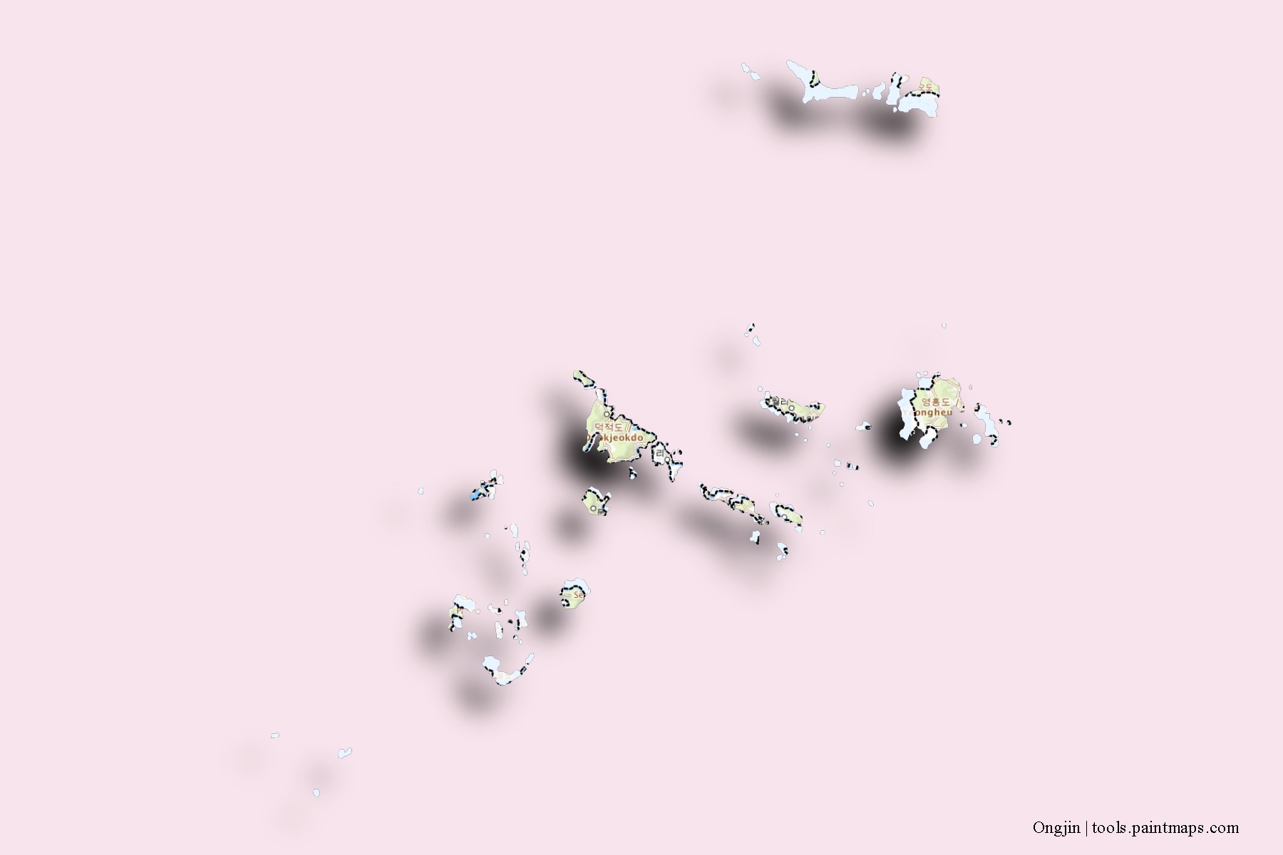 Mapa de barrios y pueblos de Ongjin con efecto de sombra 3D