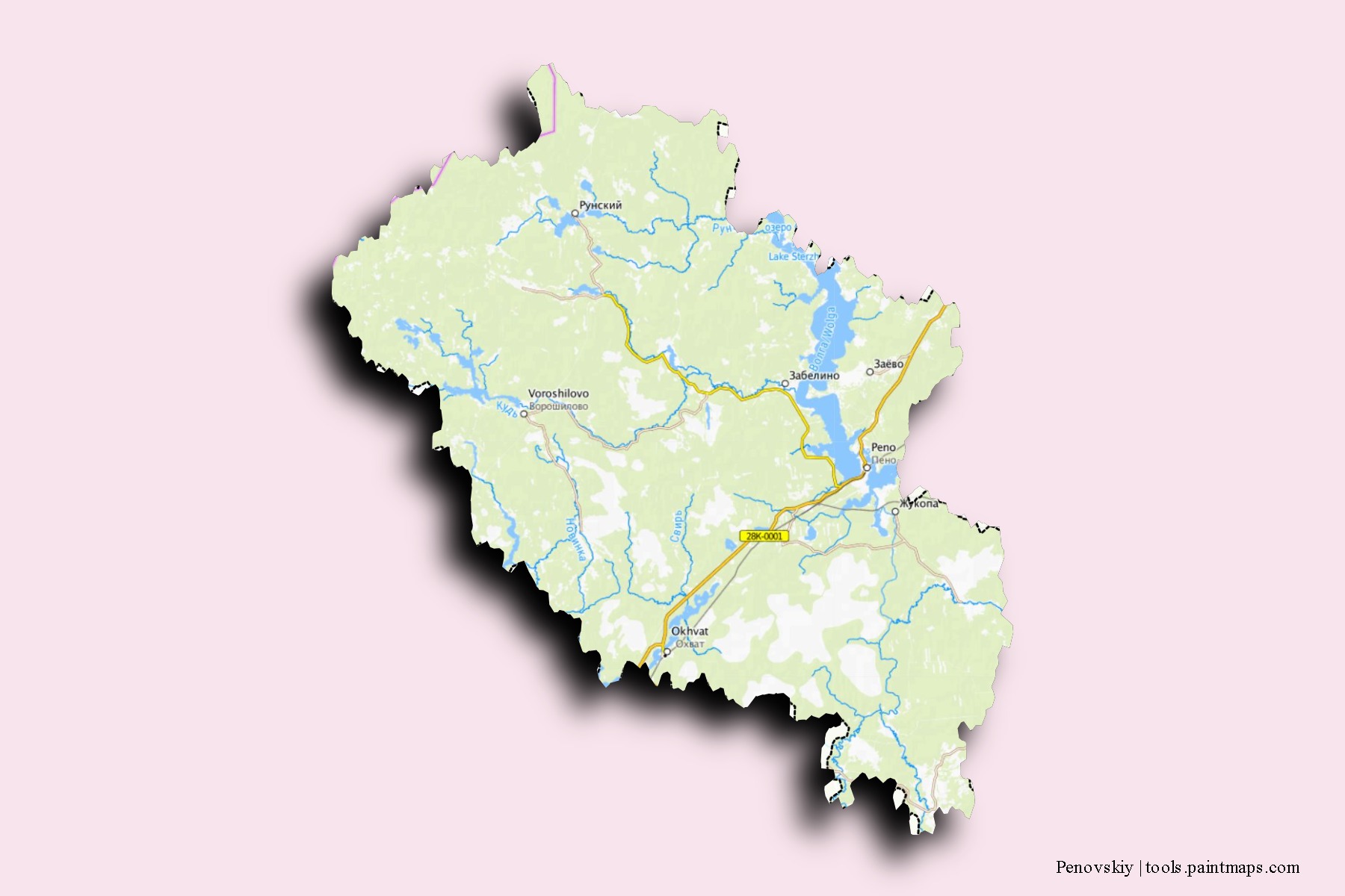 Mapa de barrios y pueblos de Penovskiy con efecto de sombra 3D