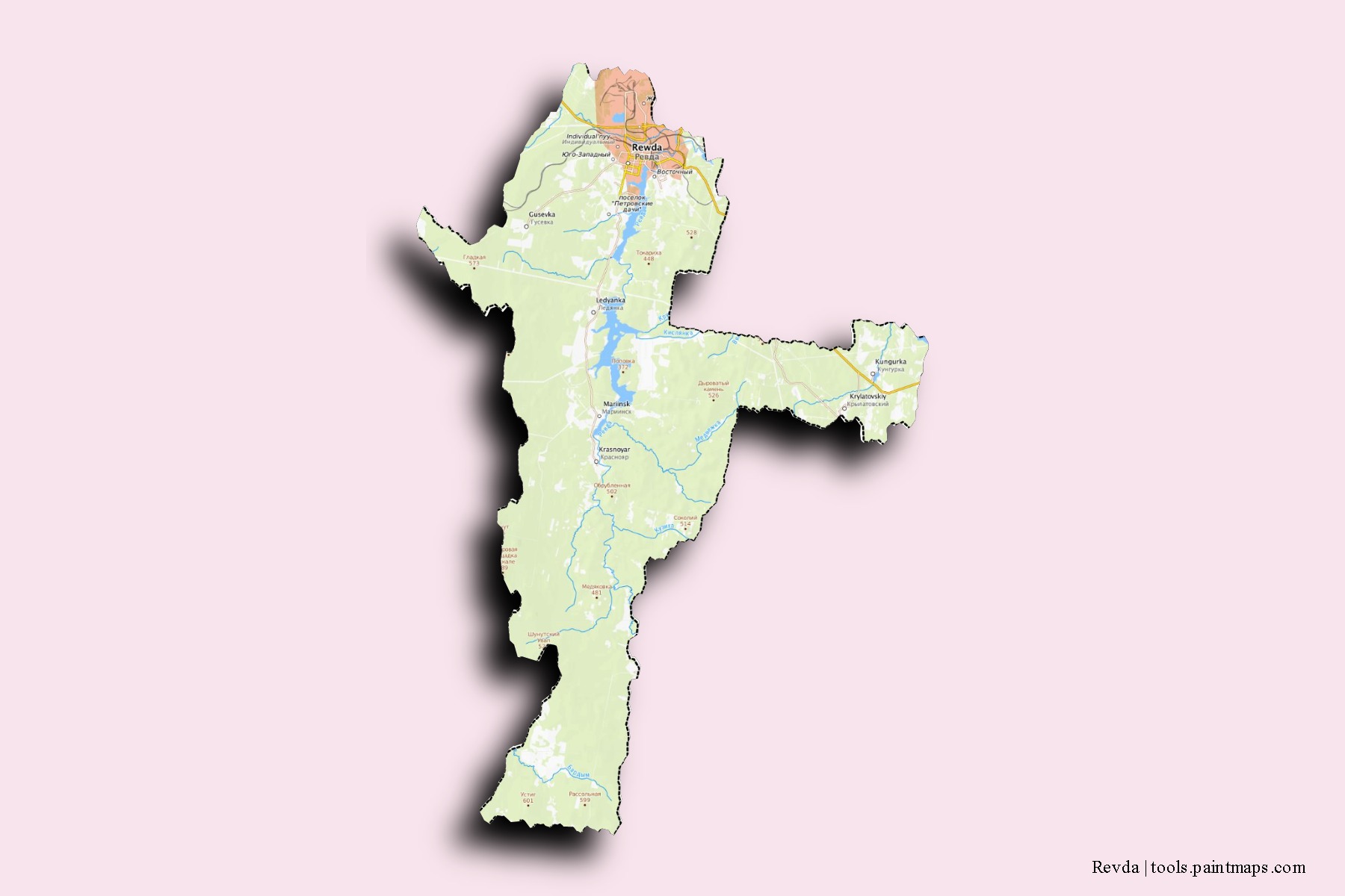 3D gölge efektli Revda mahalleleri ve köyleri haritası