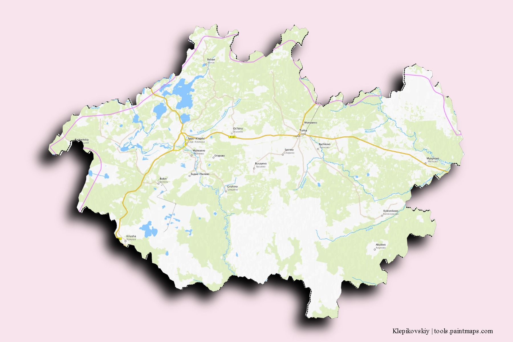 Mapa de barrios y pueblos de Klepikovskiy con efecto de sombra 3D