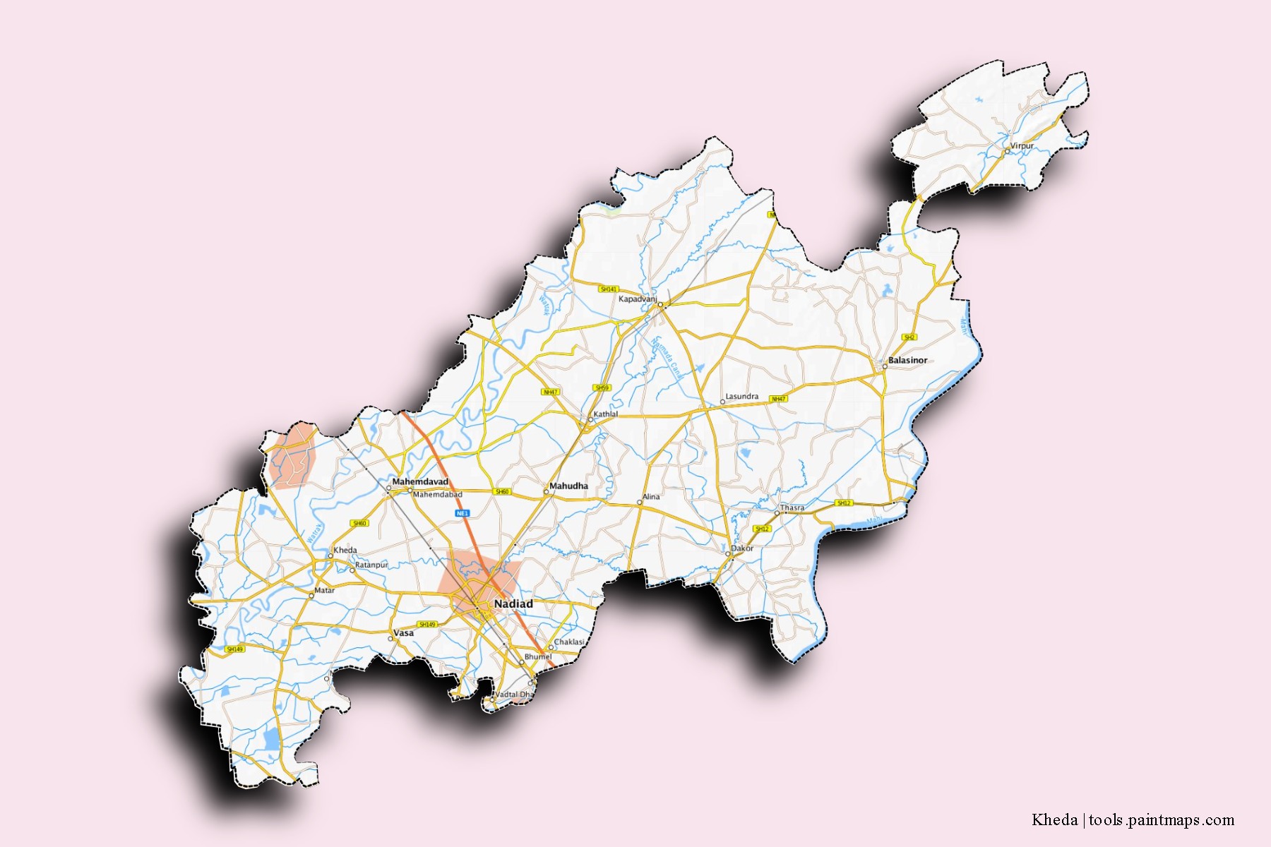 3D gölge efektli Kheda mahalleleri ve köyleri haritası