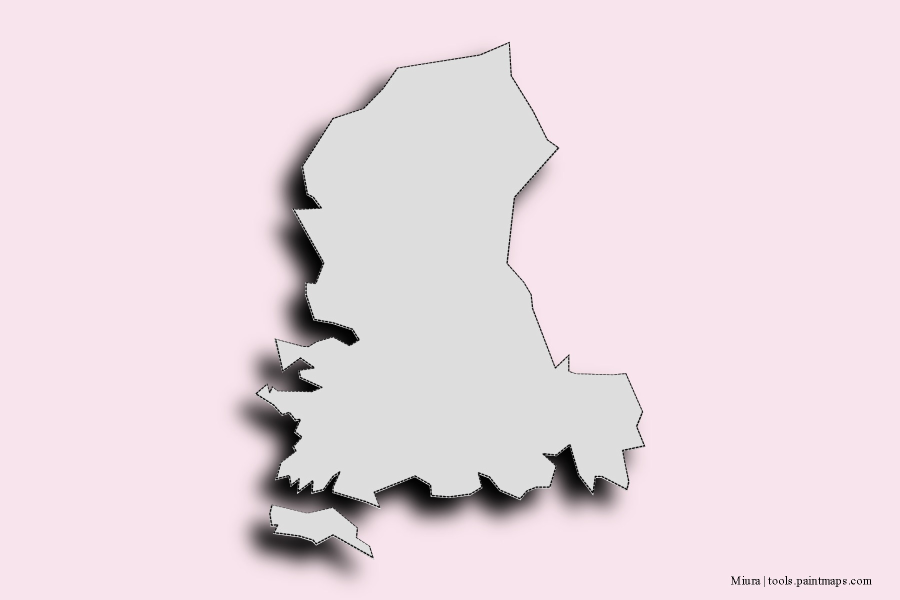 Mapa de barrios y pueblos de Miura con efecto de sombra 3D