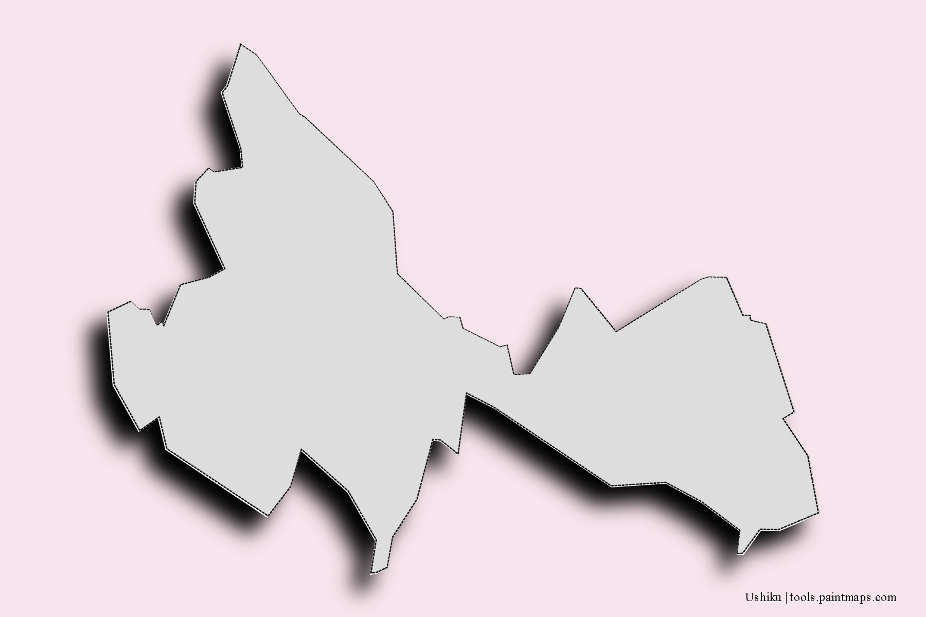 Mapa de barrios y pueblos de Ushiku con efecto de sombra 3D