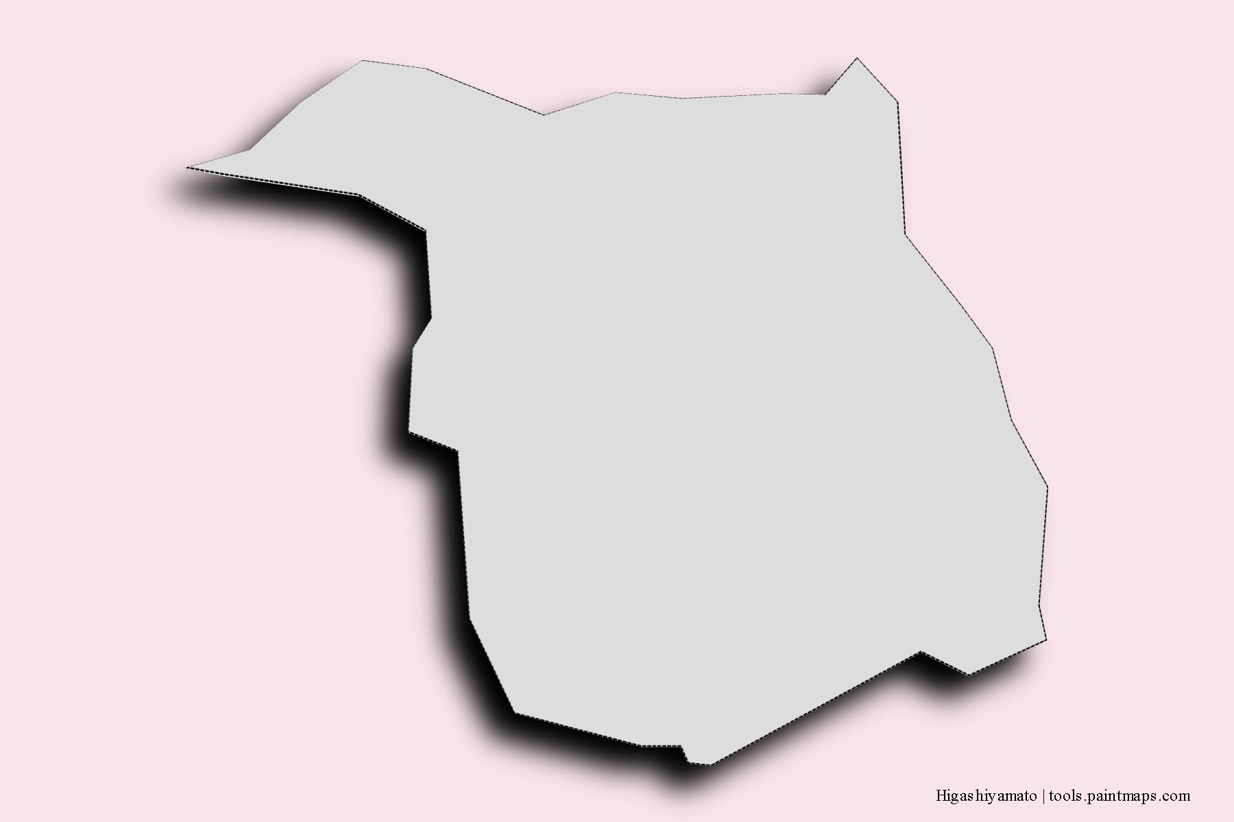 Mapa de barrios y pueblos de Higashiyamato con efecto de sombra 3D