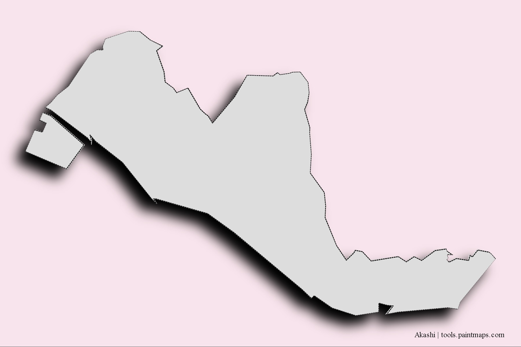 Mapa de barrios y pueblos de Akashi con efecto de sombra 3D